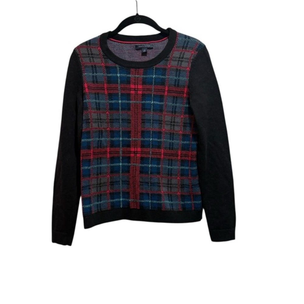 Plaid Sweater with Black Sleeves